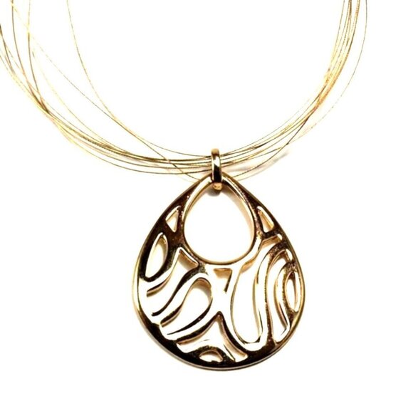 Gold-tone Multi Strand Wires Necklace with Big Filigree Pendant C1 - Picture 2 of 9